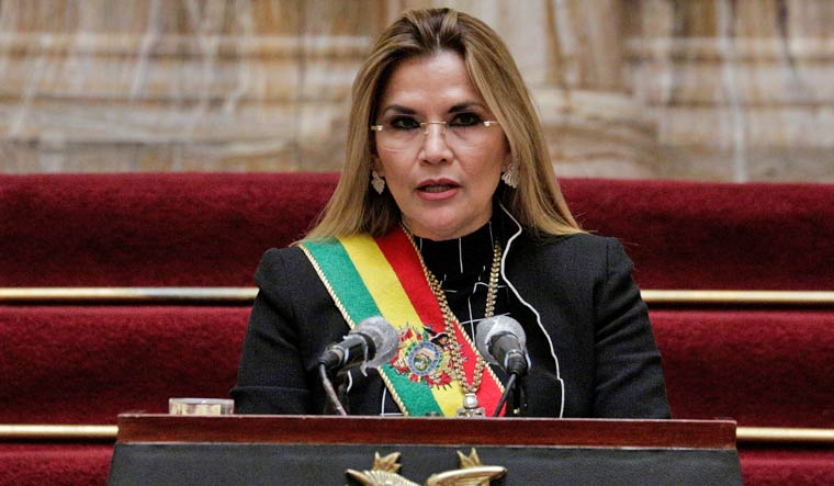 Bolivia's interim President Jeanine Anez speaks during a ceremony marking the 195th anniversary of the Bolivia foundation at the presidential palace, amid the coronavirus disease (COVID-19) outbreak, in La Paz, Bolivia, August 6, 2020 | REUTERS/David Mercado/File Photo
