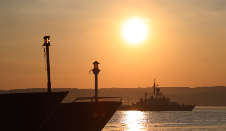 An Indonesian navy patrol ship returns after a search operation for submarine KRI Nanggala that went missing while participating in a training exercise | AP