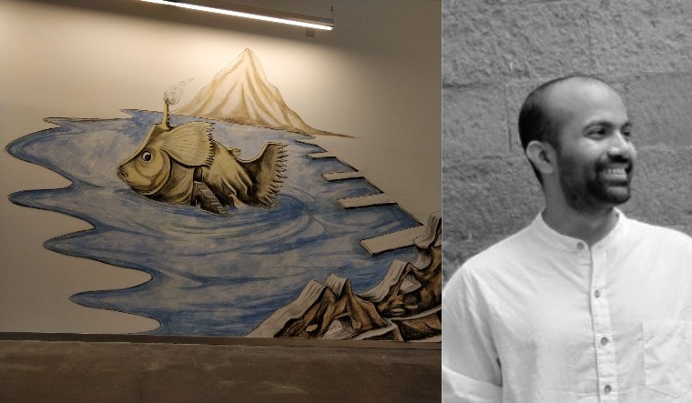 L-R: Artwork from Pachpute's work titled 'Political Animal; Prabhakar Pachpute | Twitter