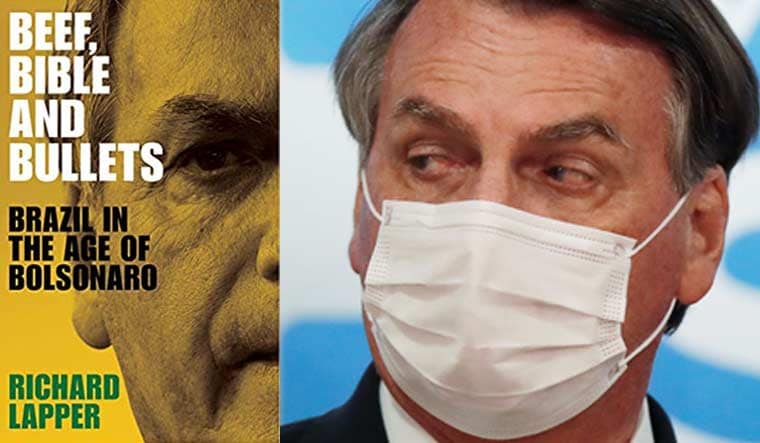 Collage: The cover of the book 'Bible, Beef and Bullets: Brazil in the Age of Bolsonaro" by journalist Richard Lapper, and Brazilian President Jair Bolsonaro | File, AP