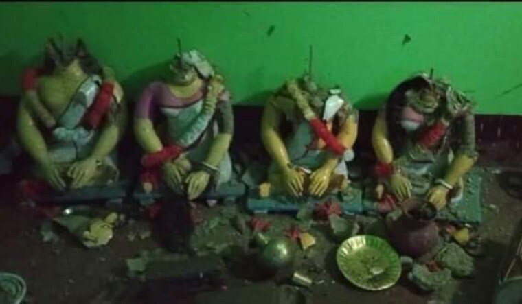 Some of the vandalised idols in a temple in Khulna | Facebook account of Bangladesh Hindu Buddhist Christian Unity Council  