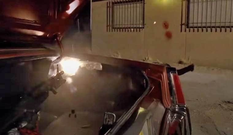 Screenshot from the season finale of Breaking Bad, showing an M60 machine-gun mounted inside the boot of a car. A similar contraption was reportedly used in the assassination of Iranian nuclear scientist Mohsen Fakhrizadeh last year | AMC