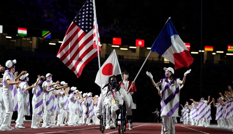 Flag bearers for the United States, Japan and France enter the stadium during the closing ceremony for the 2020 Paralympics at the National Stadium in Tokyo, Sunday, Sept. 5, 2021 | AP