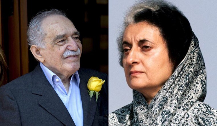 A collage showing Gabriel García Márquez (AP) and Indira Gandhi (Twitter handle of Congress)