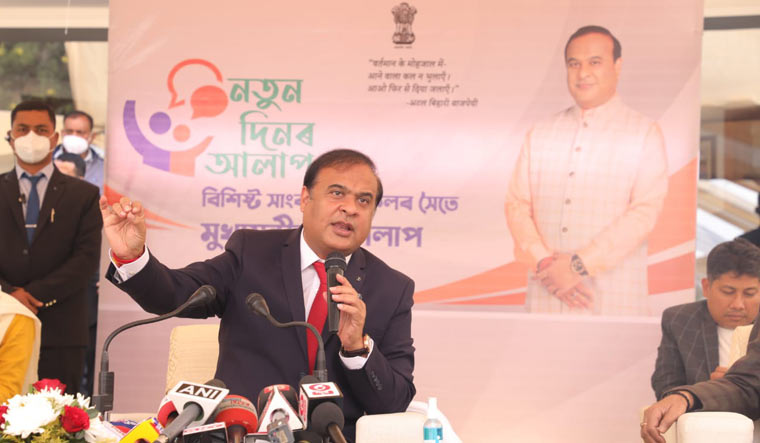 Himanta Biswa Sarma addressing the media | Twitter handle of Himanta Biswa Sarma