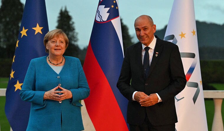 Slovenia Prime Minister Janez Jansa and former German chancellor Angela Merkel | Twitter