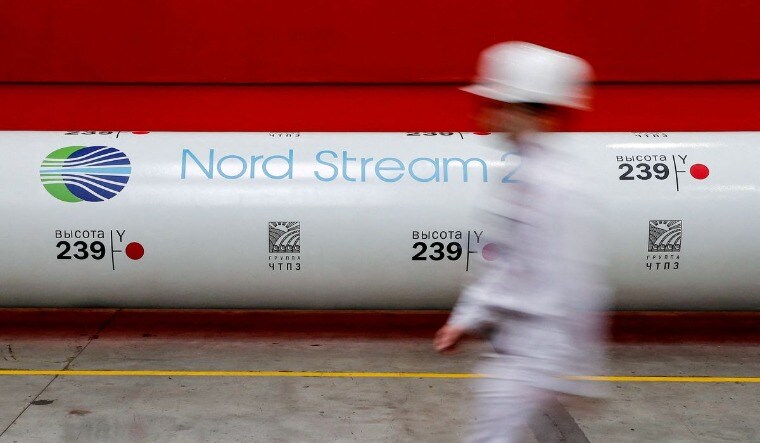 A pipe section for Nord Stream 2 at a plant in Chelyabinsk, Russia, in 2020 | Reuters