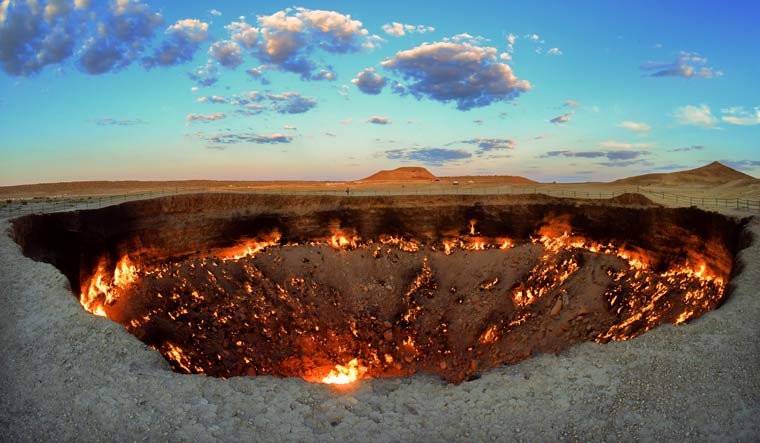 The crater fire named "Gates of Hell" is seen near Darvaza, Turkmenistan, Saturday, July 11, 2020 | AP