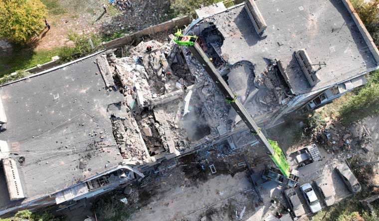 An aerial view shows a residential building heavily damaged during a Russian military attack in Mykolaiv, Ukraine | Reuters
