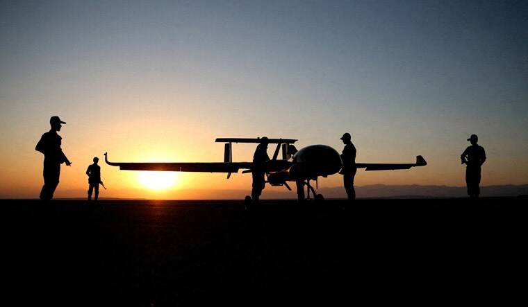 FILE PHOTO: A view of a drone during a military exercise in an undisclosed location in Iran, in this handout image obtained on August 24, 2022. Iranian Army/WANA (West Asia News Agency)/Handout via REUTERS ATTENTION EDITORS - THIS IMAGE HAS BEEN SUPPLIED BY A THIRD PARTY./File Photo