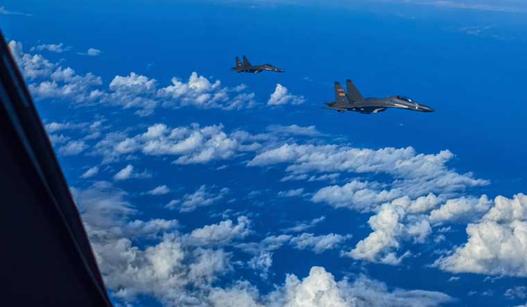 (File) Fighter jets of the Eastern Theater Command of the Chinese People's Liberation Army conducting a joint combat training exercises around the Taiwan Island on Aug. 7, 2022 | AP