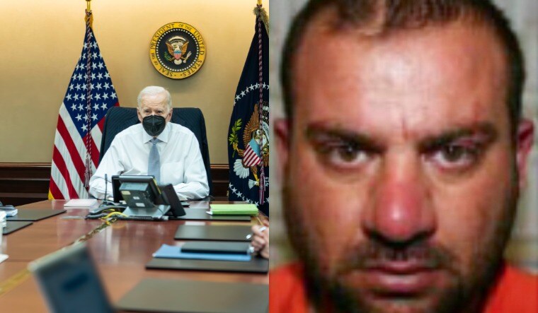 A collage showing US President Joe Biden during the raid and a mugshot of Abu Ibrahim al-Hashimi al-Qurayshi | AP
