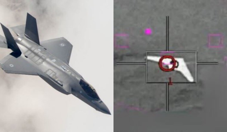 A collage showing an F-35 and one of the Iranian drones | Twitter handle of Israeli Air Force