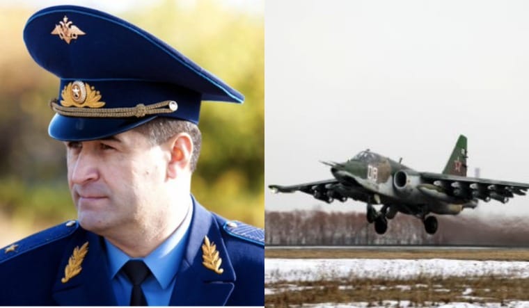 A collage of Kanamat Botashev (via Twitter) and a Russian Air Force Su-25 (Russian ministry of defence)