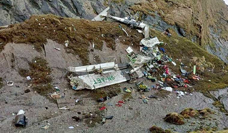 Wreckage of a plane in a gorge in Sanosware in Mustang district close to the mountain town of Jomsom, west of Kathmandu, Nepal, Monday, May 30, 2022 | AP