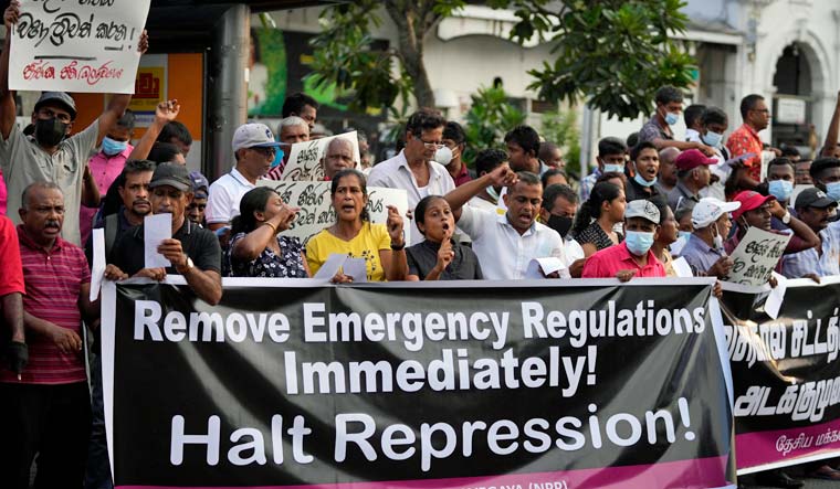 National People's Power supporters shout slogans during a protest in Colombo, Sri Lanka, Saturday, May 7, 2022 | AP