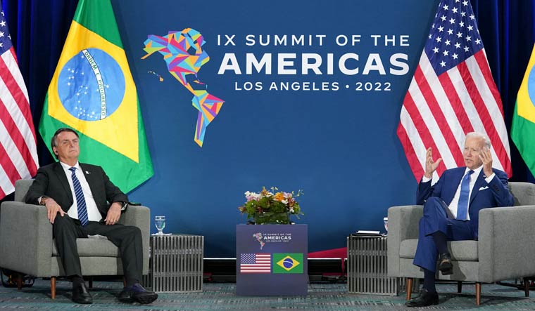 US President Joe Biden speaks while holding a bilateral meeting with Brazil's President Jair Bolsonaro during the Ninth Summit of the Americas in Los Angeles, California, US, June 9, 2022 | Reuters