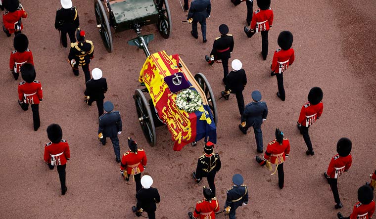 The procession of the coffin of Queen Elizabeth II makes its way from Buckingham Palace to Westminster Hall | AP