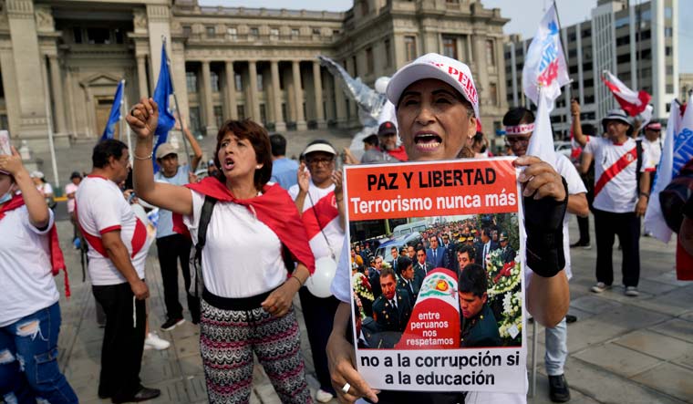 Demonstrators take part in a peace march in Lima, Peru, Saturday, Jan. 21, 2023 | AP