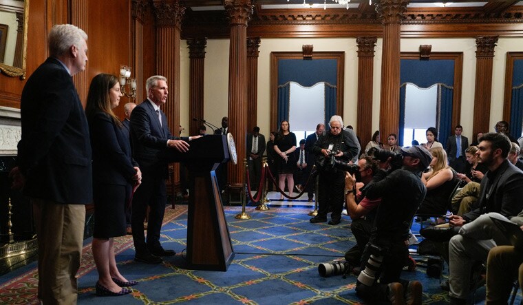 U.S. House Speaker Kevin McCarthy (R-CA) speaks to reporters in the U.S. Capitol after the House of Representatives passed a stopgap government funding bill to avert an immediate government shutdown, on Capitol Hill in Washington | Reuters