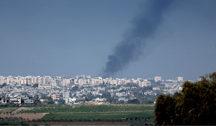 Picture taken from the Israeli city of Sderot shows black smoke rising from the Palestinian Gaza Strip | AFP