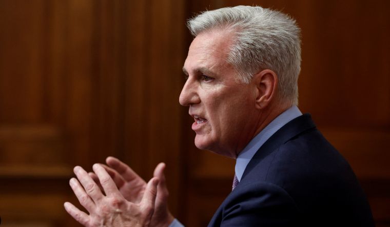 Former Speaker of the House Kevin McCarthy answers questions from reporters after being ousted from the position of Speaker by a vote of the House of Representatives | Reuters