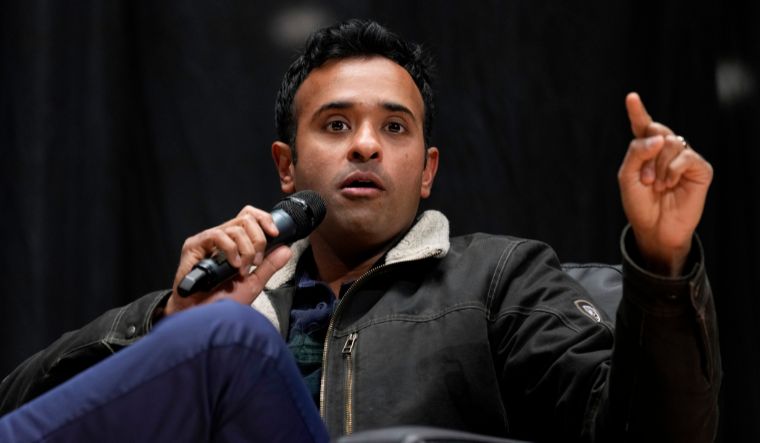 Republican presidential candidate Vivek Ramaswamy speaks during the Faith and Family with the Feenstras event, Dec. 9, 2023, in Sioux Center, Iowa | AP