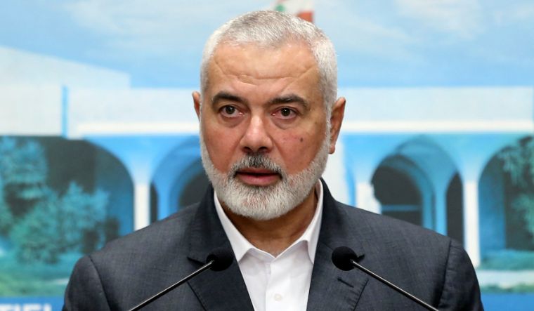 In this photo released by Lebanese government, Hamas leader Ismail Haniyeh speaks during a press conference in Baabda, east of Beirut, Lebanon on June 28, 2021 | AP