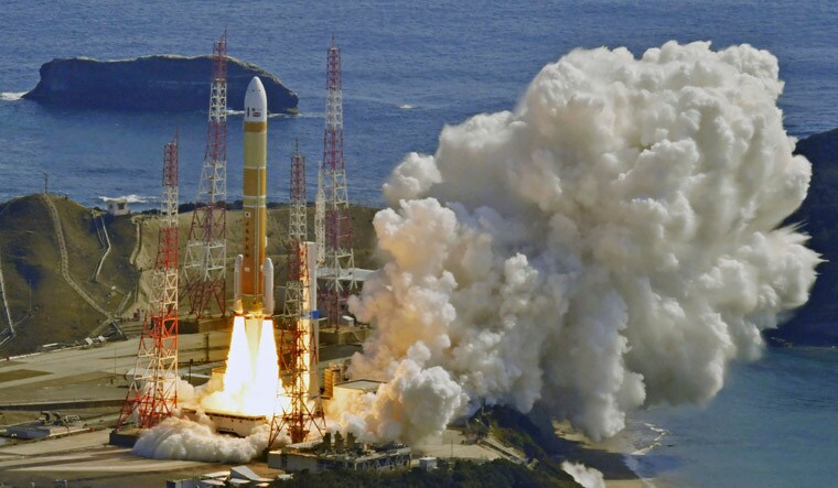 An H3 rocket lifts off from Tanegashima Space Center in Kagoshima, southern Japan Tuesday, March 7, 2023. Japan’s space agency intentionally destroyed the H3 rocket moments into its launch Tuesday after the ignition for the second stage of the country's first new rocket series in more than two decades failed. (Kyodo News via AP)