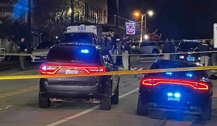 Authorities work on the scene of a shooting in Dadeville, Ala., Saturday, April 15, 2023. (Elizabeth White/WRBL via AP)