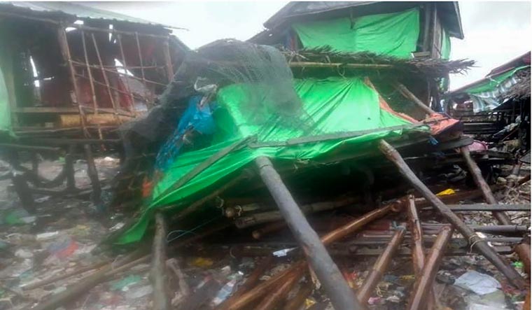 Buildings damaged by Cyclone Mocha is seen in Kyauk Phyu township, Rakhine State, May 14, 2023 | AP