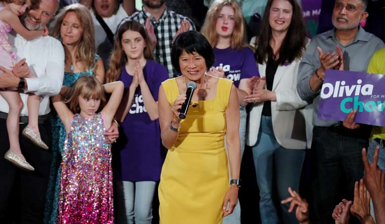 Toronto's newly elected mayor Olivia Chow celebrates her win at an election night event in Toronto on Monday, June 26, 2023 | AP