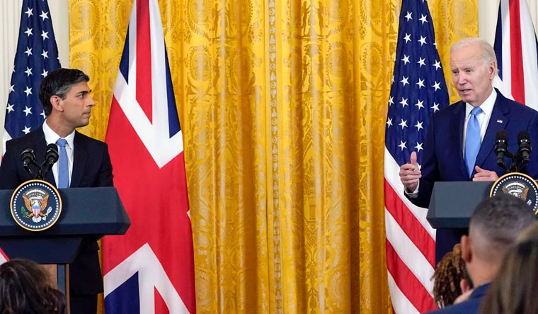 President Joe Biden speaks during a news conference with British Prime Minister Rishi Sunak in the East Room of the White House in Washington, Thursday, June 8, 2023 | AP