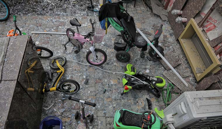 Children's bicycles are seen among debris in an apartment building damaged during Russian missile and drone strikes, amid Russia's attack on Ukraine, near Odesa, Ukraine July 19, 2023 | Reuters