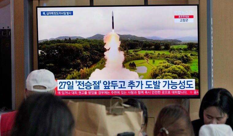 A TV screen shows a file image of North Korea's missile launch during a news program at the Seoul Railway Station in Seoul, South Korea, Tuesday, July 25, 2023 | AP