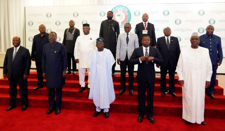 Nigeria's President, Bola Ahmed Tinubu, center first row, poses for a group photo with other West African leaders before an ECOWAS meeting in Abuja, Nigeria | AP