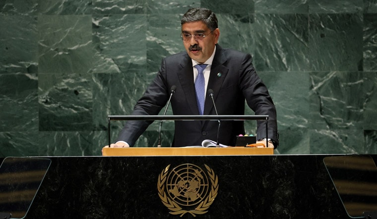 Prime Minister of Pakistan Anwaar-ul-Haq Kakar addresses the 78th Session of the U.N. General Assembly in New York City, U.S., September 22, 2023. REUTERS/Brendan McDermid 
