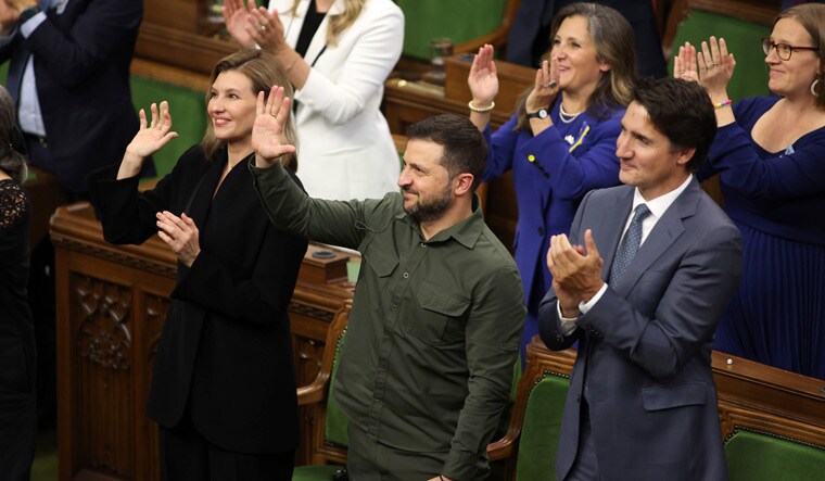 Ukrainian President Volodymyr Zelenskyy and Prime Minister Justin Trudeau recognize Yaroslav Hunka, who was in attendance in the House of Commons in Ottawa, Ontario, on Friday | AP