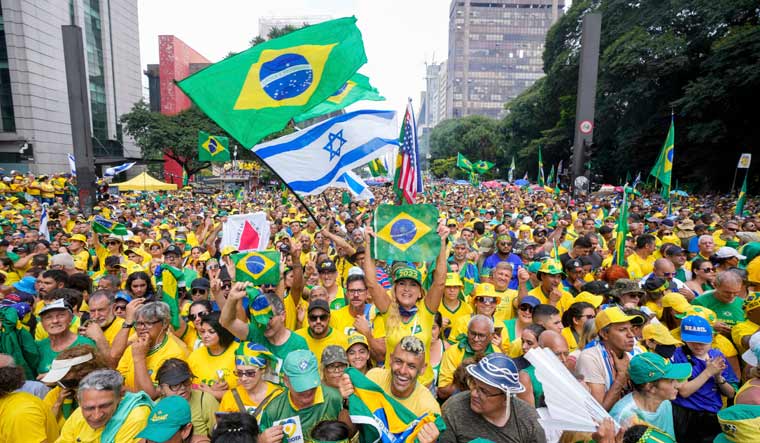 Followers of former Brazilian President Jair Bolsonaro rally to express their support for him in Sao Paulo., Brazil