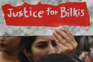 A woman protesting against the release of men convicted of raping Bilkis Bano in August, 2022 | AFP