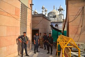 Security personnel stand guard outside the Gyanvapi Mosque | AFP