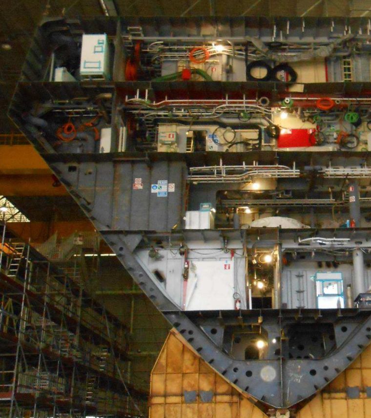 Beautifully complex: Interior of a ship under construction.