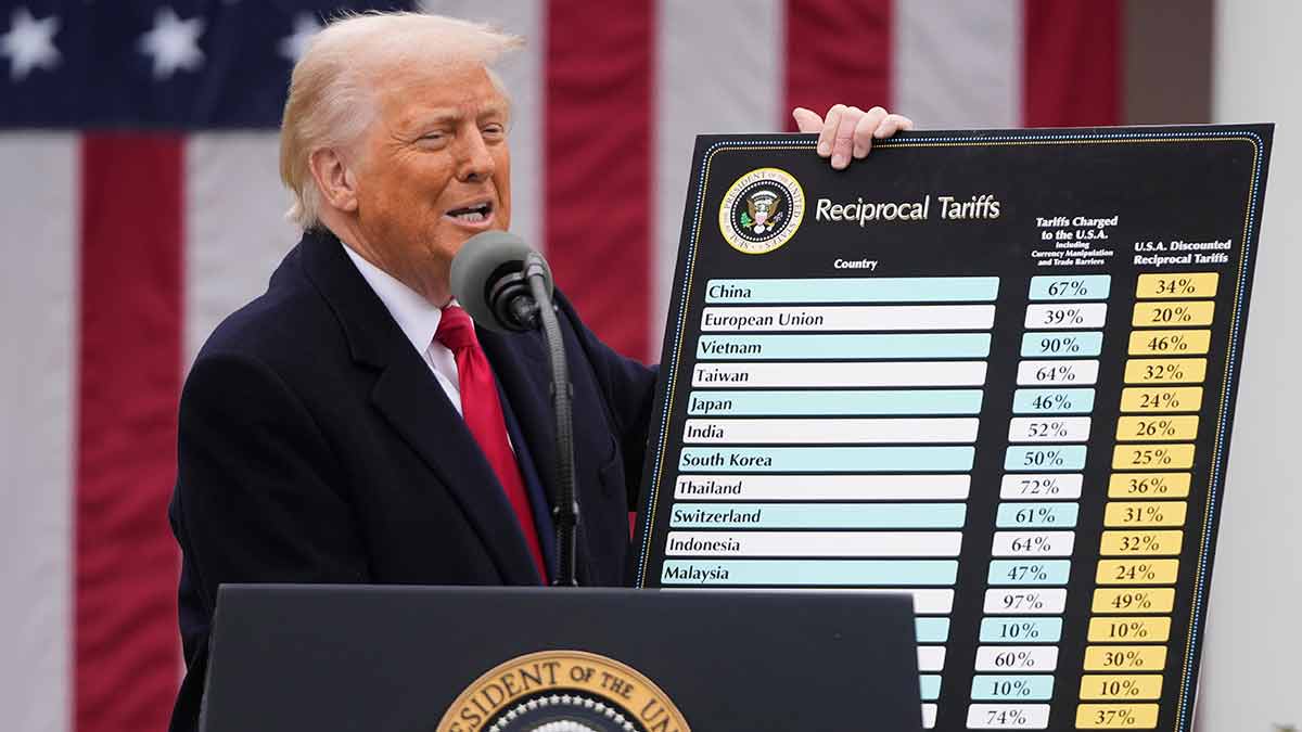 Tough stand: US President Donald Trump announcing tariffs in the Rose Garden at the White House | AP