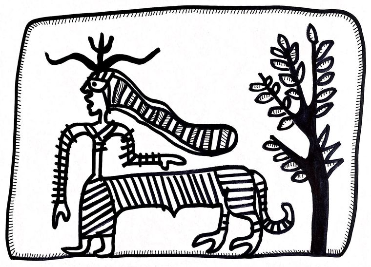 Women in front: Seal showing a woman with the lower body of a tiger | Illustrations: Devdutt Pattanaik