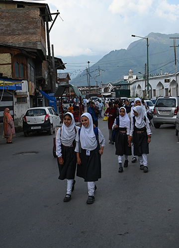 Giving peace a chance: School children in Srinagar. Rajnath says since the BJP came to power at the Centre, peace has been restored in J&K | Salil Bera