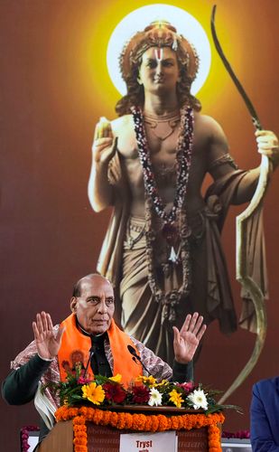 Spiritual high: Rajnath at the release of a book on Ayodhya in Delhi | PTI