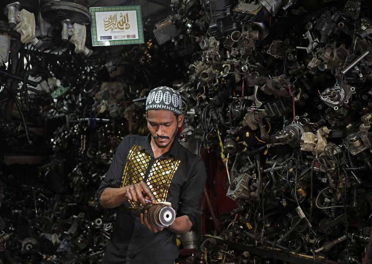 Real metal: A trader at a  scrapyard in Shivaji Nagar in Bengaluru.