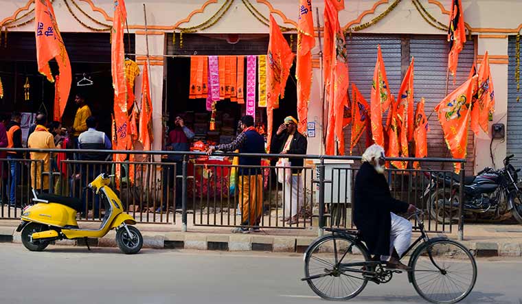 Business as usual: Shops selling religious flags in Ayodhya | Sanjoy Ghosh