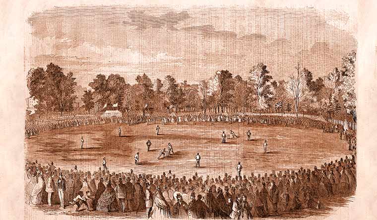 Score from yore: A match between the All England Eleven and the American St. Georges’s Club in 1859, in New Jersey. Close to15,000 fans watched the game | Getty Images