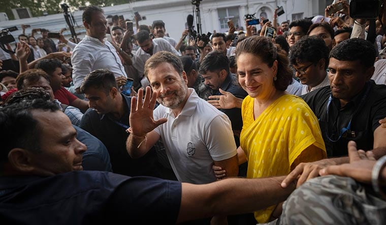 Revival mode: Rahul Gandhi and Priyanka Gandhi Vadra at Congress headquarters in Delhi | AP